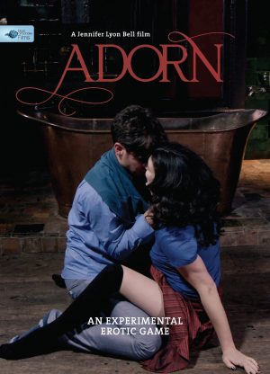 Poster for the film Adorn, an experimental erotic game directed by Jennifer Lyon Bell for Blue Artichoke Films and starring Sadie Lune and Parker Marx